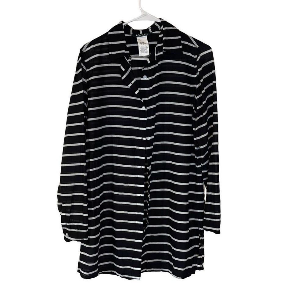 Lauren Ralph Lauren Women's Swim Cover Up Camp Shirt Striped Black White Size XS